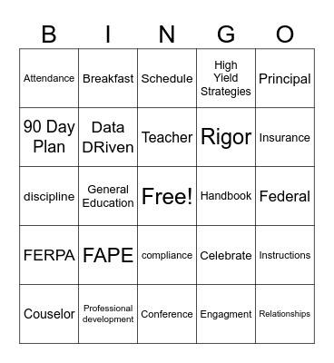 Back to School Orientation Bingo Card