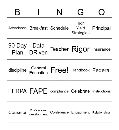 Back to School Orientation Bingo Card