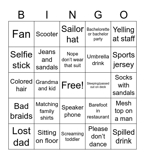 Cruise  Bingo Card