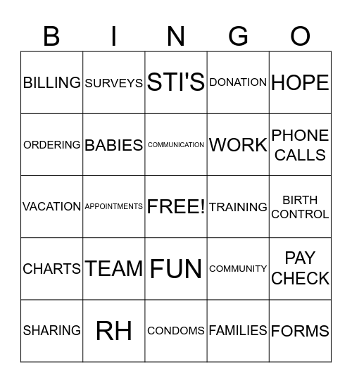 Team Bingo Card