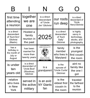 *BINGO* 51st Annual GFAM Reunion *BINGO* Bingo Card