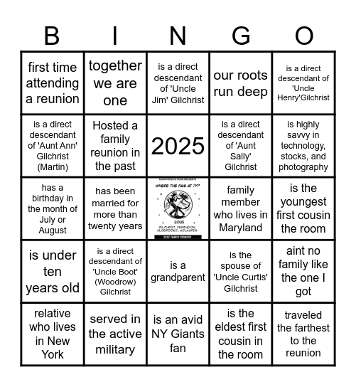 *BINGO* 51st Annual GFAM Reunion *BINGO* Bingo Card
