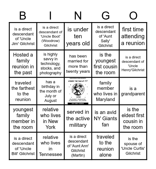 *BINGO* 51st Annual GFAM Reunion *BINGO* Bingo Card