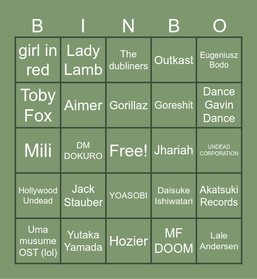 Cynami bingo Card