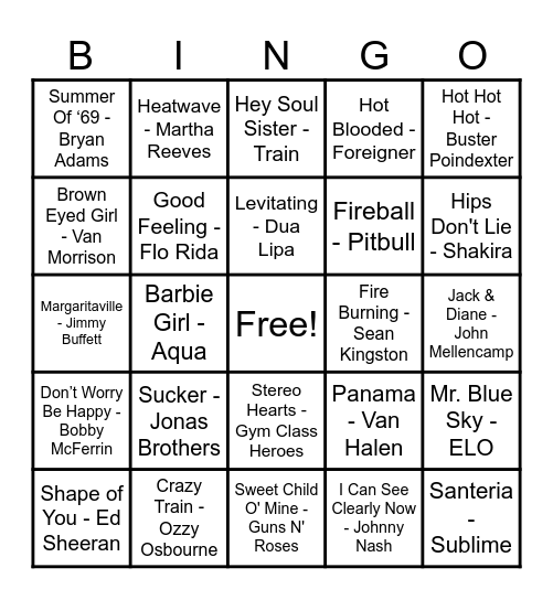 ☀️ Summer 🕶️ Jams ☀️ Bingo Card