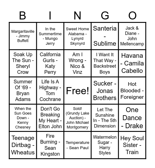 ☀️ Summer 🕶️ Jams ☀️ Bingo Card