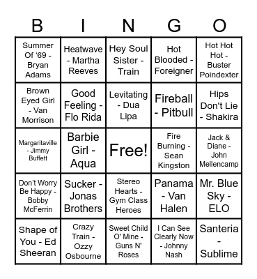 Summer Jams Bingo Card