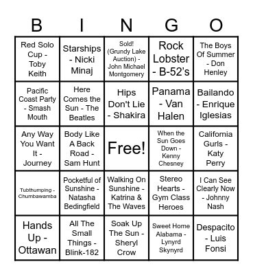 Summer Jams Bingo Card