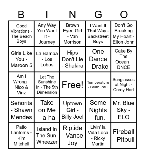Summer Jams Bingo Card