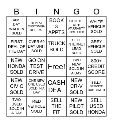 Bonus Bingo Card