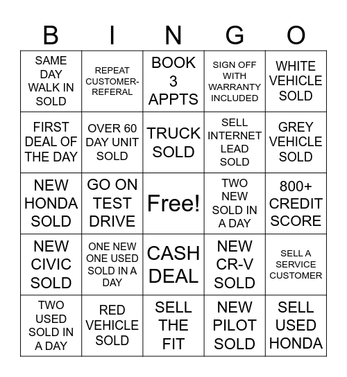 Bonus Bingo Card