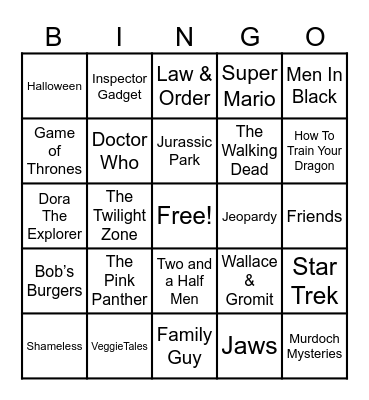 Theme Songs Bingo Card