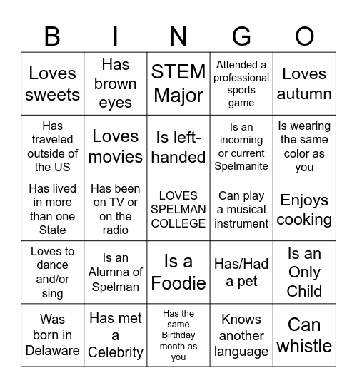 Spelman BINGO Card
