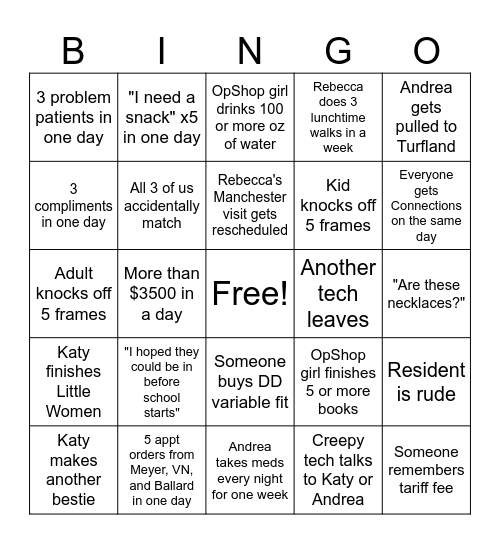 August 2025 Bingo Card