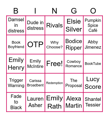 Romance Reader's Bingo Card