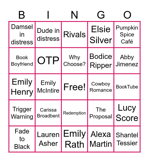 Romance Reader's Bingo Card