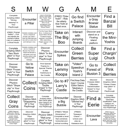 550 Super Mario World Bingo - For Beginners Bingo Card