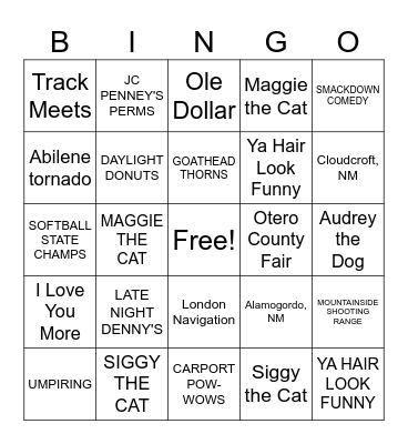 Stringer Bingo Card