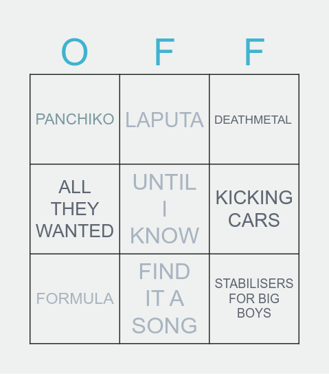 PANCHIKO SONGS BINGO !! Bingo Card