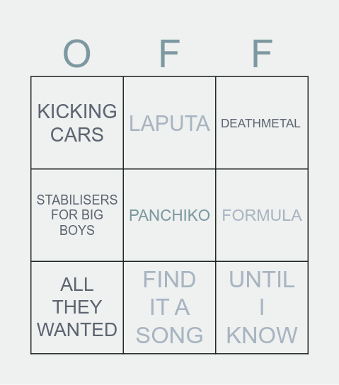 PANCHIKO SONGS BINGO !! Bingo Card