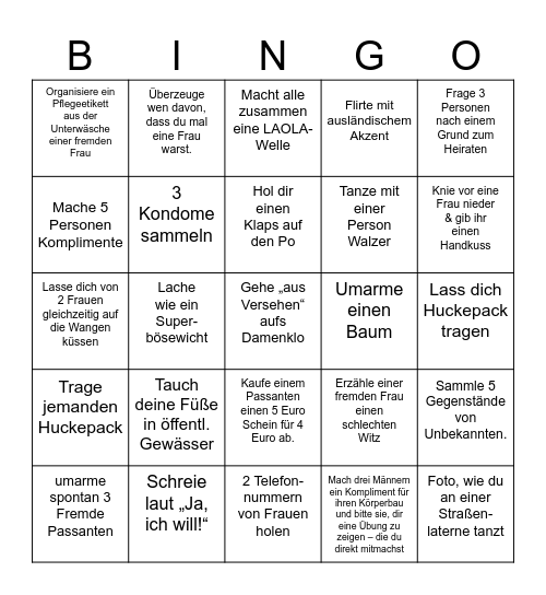 JGA Bingo Card