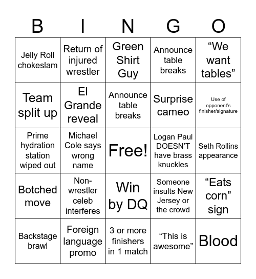 SummerSlam 2025 Bingo Card
