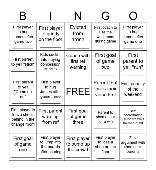 Provincials 2025 Bingo Card