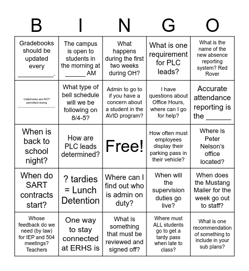 Nuts & Bolts Bingo Card