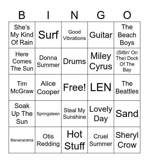Music Bingo 1 Bingo Card