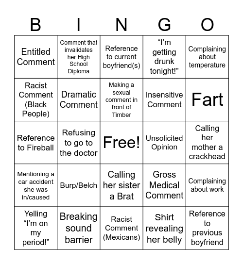 Baylie Bingo Card