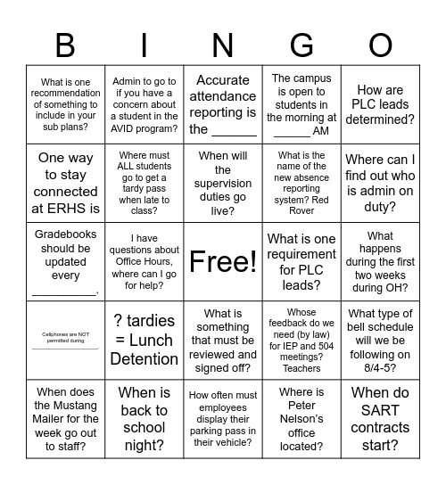 Nuts & Bolt Bingo Card