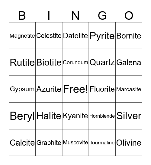 Michigan Minerals Bingo Card