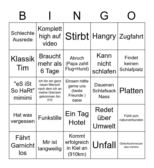 Tim Biketrekking Bingo Card
