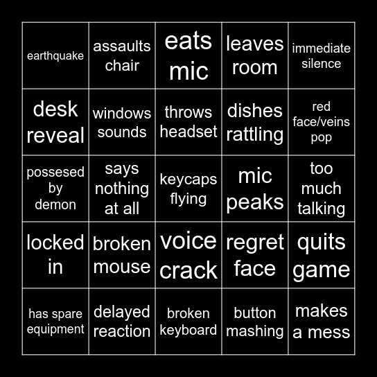 Gamer Rage Bingo Card