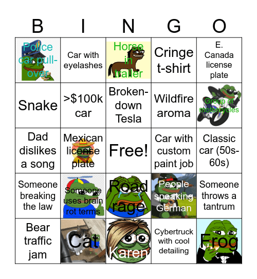 Roadtrip Bingo - Hard Mode Bingo Card