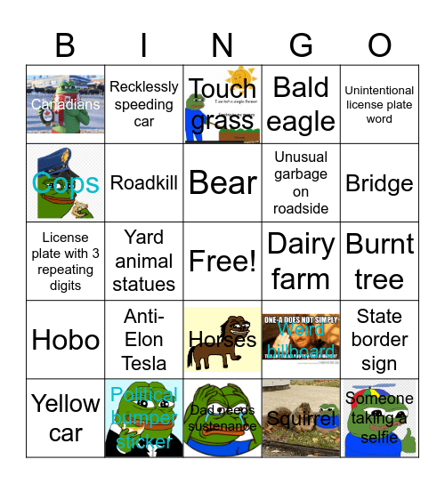 Roadtrip Bingo - Easy Mode Bingo Card