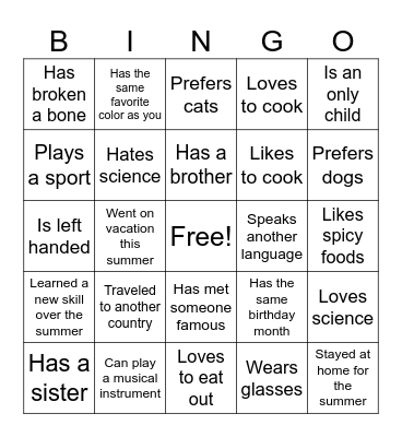 Get To Know Me Bingo! Bingo Card