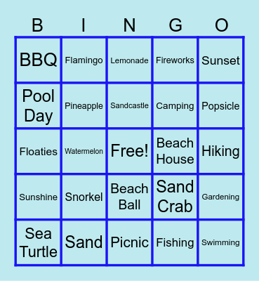Summer Images Bingo Card