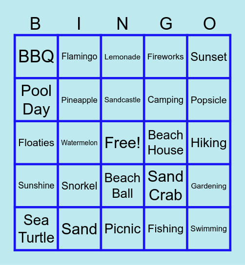 Summer Images Bingo Card