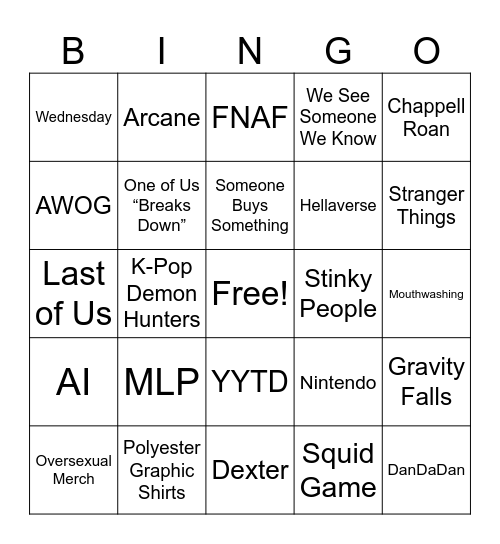 Tampa Comic-Con 2025 Bingo Card