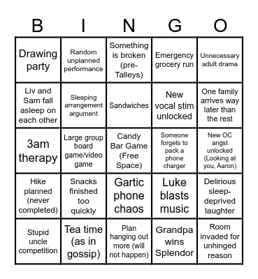 Talley Family Reunion 2025 Bingo Card