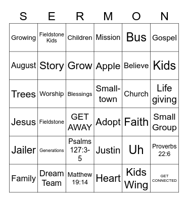 Sermon Bingo Card
