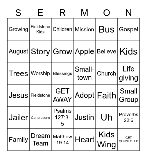 Sermon Bingo Card