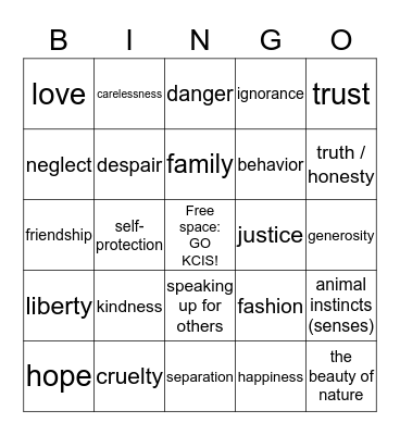 Themes & Big Ideas Bingo Card