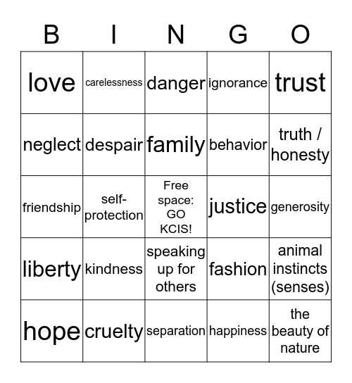 Themes & Big Ideas Bingo Card