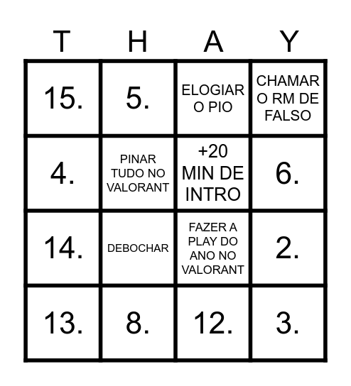 BINGO DIÁRIO DA THAY Bingo Card