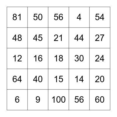 MULTIPLICATION BINGO Card