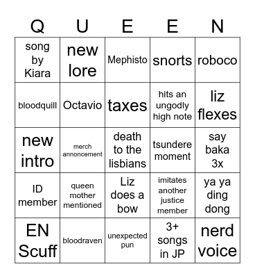 Elizabeth Rose Bloodflame 3D Debut! Bingo Card