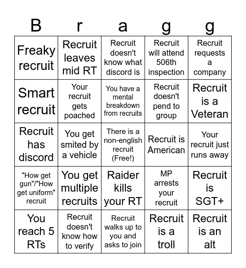 506th fort bragg rt bingo Card
