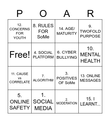 Social Media BING Bingo Card